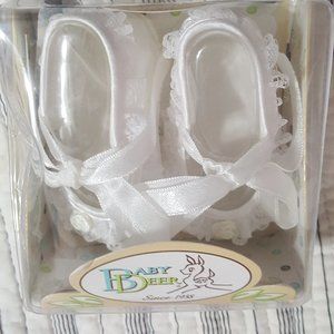Baby Deer White Satin Lace Infant Christening Shoes Size 1